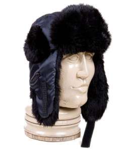 Men Black Rabbit Fur Warm Trapper Bomber Ushanka Winter Russian 