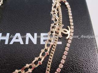 Auth CHANEL 12P Layering Crystal Beads and CC Lucky Charm Bracelet 