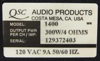 QSC 1400 PROFESSIONAL POWER STEREO AMPLIFIER 2CH PRO AUDIO AMP 300W 