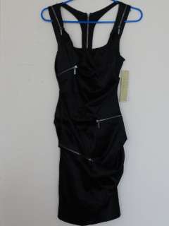 NICOLE MILLER STRETCH SATIN DRESS, Black, 0P, 10P, $345  