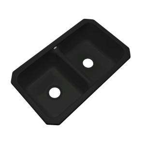   Undercounter Acrylic 33x22x9 0 Hole Double Bowl Kitchen Sink in Black