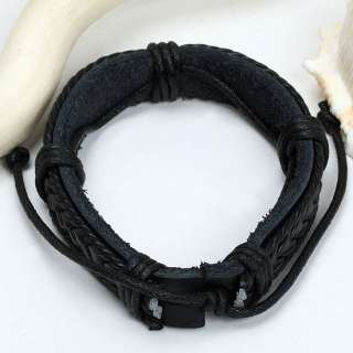 Men/Women Black Braided Hemp Leather Wristband Bracelet  