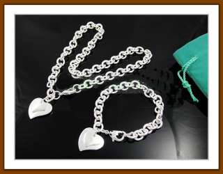 Silver EP 2  Heart Tag Necklace Bracelet Party Set T66  