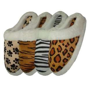 Lady Animal Print Velour House Slippers With Fur Cuff  