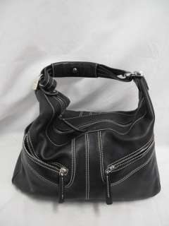 Tods Black Leather White Stitched Hobo Bag W/Silver Hardware  