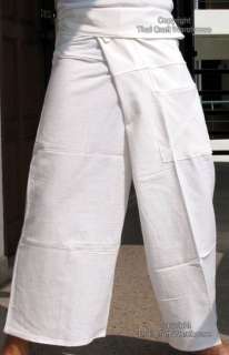 Long Leg Thick Cotton White Thai Meditation Pants  