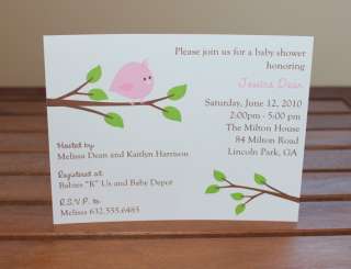 Little Birdie Baby Girl Shower Invitations, Birth Announcement   Set 