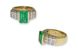 Estate 14K YG Ladies Diamond Emerald Ring  