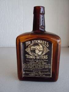 Dr Stewarts Tonic Bitters Bottle 7.75 tall Amber  