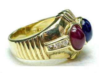 New 14k Yellow Gold Cabochon Ruby Sapphire Diamond ring  