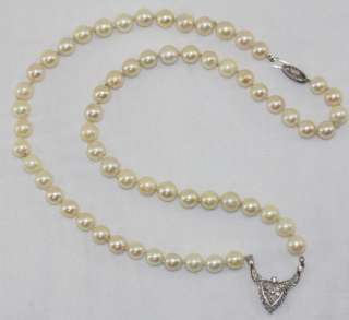 Vintage Estate Akoya Pearl & 14k White Gold Diamond Pendant Necklace 