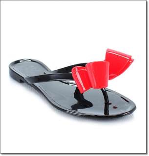 DOLLHOUSE Bows Jelly Thong Flat Sandal Black/Red Sz 6 US  