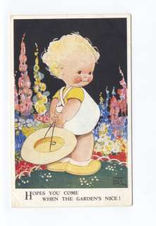 ch1006   girl in garden   art by Mabel Lucie Atwell   art postcard 