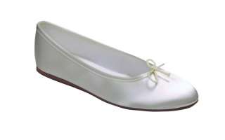 Flat Opera Bridal Shoe in White or Ivory Satin  