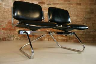   70s airport lounge bench seat, re upholstered in black Eco leather