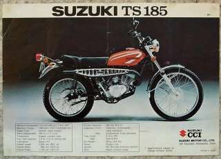 SUZUKI TS125 M & TS185 M MOTORCYCLES Sales Specification Sheet c1975 