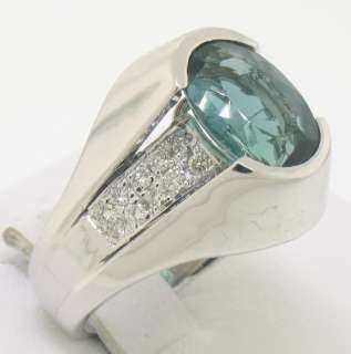 14k White Gold Blue Green Tourmaline Diamond Lady Ring  