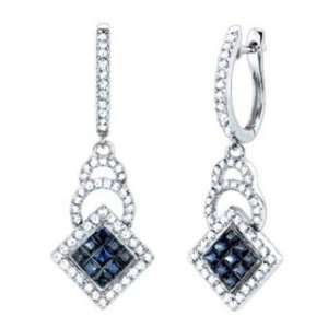   Diamond & Blue Sapphire Earrings in 4.9GR of 14K White Gold Jewelry
