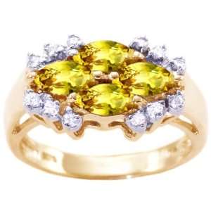   Gemstone and Diamond Cluster Right Hand Ring Yellow Sapphire, size8.5
