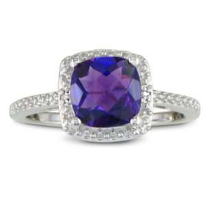  2 3/4ct Cushion Cut Amethyst and Diamond Ring in Sterling 