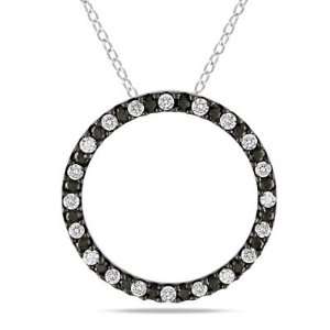 Paris Jewelry 2 Carat Genuine Black and White Diamond Circle Necklace 