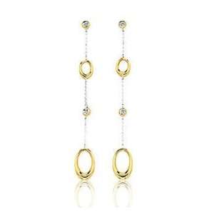   14k Two Tone Gold Oval Stiletto Diamond Drop Earrings Jewelry