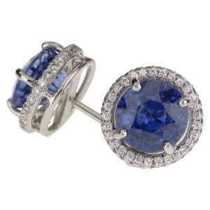 18k White Gold Sapphire and Diamond Earrings (7.23 cttw sapphire and 0 