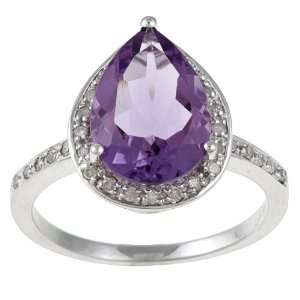  White Gold Pear Shape Amethyst and Diamond Ring (1/5 TDW 