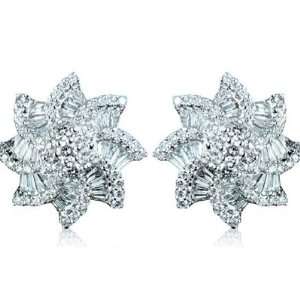  Prong Set Round & Baguette Diamond Fancy Stud Earrings in 