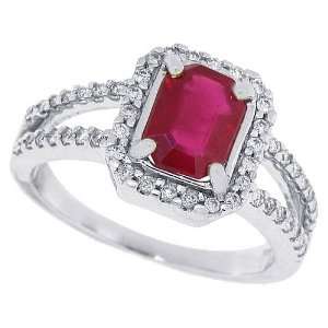  1.42ct Emerald Cut Genuine Ruby and Diamond Ring in 14Kt 