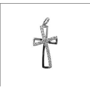   14k White Gold, Cross Pendant with Lab Created Gems 14mm Wide Jewelry