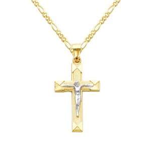 Two Tone Gold Jesus Cross Religious Charm Pendant with Yellow Gold 