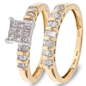Baguette Cut Diamond Ladies Bridal Wedding Ring Set 10K Yellow Gold 