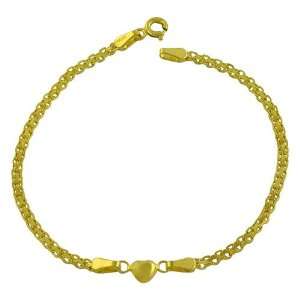 14 Karat Yellow Gold Puffed Heart Bismark Link Bracelet Jewelry