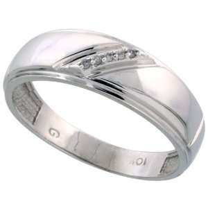 10k White Gold Mens Diamond Wedding Band Ring 0.03 cttw Brilliant Cut 
