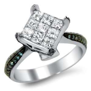  1.55ct Blue Princess Cut Diamond Engagement Ring 14k White 