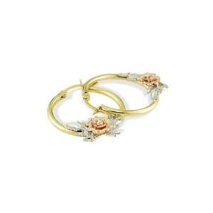    14k Yellow White Rose Gold Flower Hoop Post Earrings Jewelry