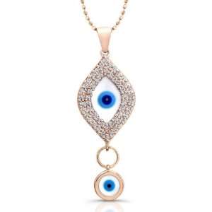    Diamond & White Enamel Evil Eye Pendant 14K Rose Gold Jewelry