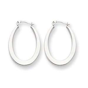  14k Gold White Gold Flat Oval Hoop Earrings Jewelry