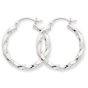  14k White Gold 3mm Twisted Hoop Earrings Jewelry