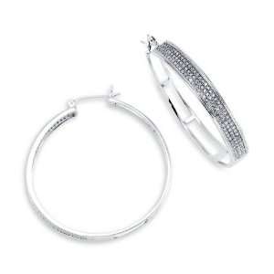    14k White Gold Hoops Invisible Set Diamond Earrings Jewelry