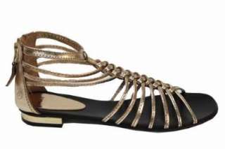  Womens Bronx Gold Leather Flat Gladiator Sandals Shoes