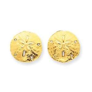  14k Yellow Gold Sand Dollar Post Earrings Jewelry