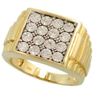 10k Gold Watch Band Style Mens Square Diamond Ring w/ Rhodium Accent 