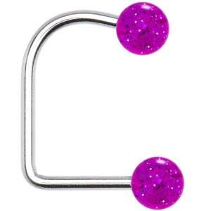    14 Gauge Purple Acrylic Glitter Ball Lippy Loop Labret Jewelry
