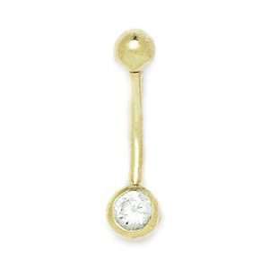  14k Yellow Gold Round CZ 14 Gauge Body Jewelry Belly Ring 