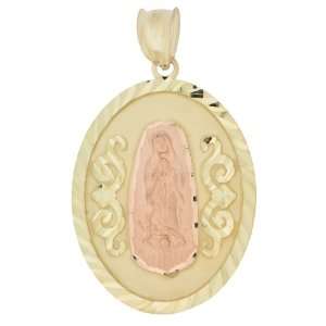14k Yellow and Rose Gold, Virgin Mother Mary Guadalupe Pendant Charm 