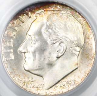 1954 D Silver Roosevelt Dime, PCGS MS 66FB, Full Bands, Toned 