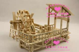 3D Wooden Puzzle House model waterwheel mill turn kit  