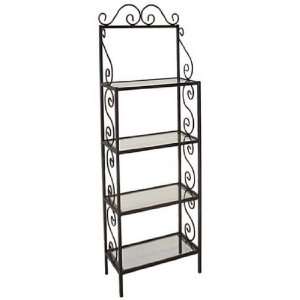 Grace 36 inch Traditional Style Bakers Rack, 4 Glass Shelves, Brass 